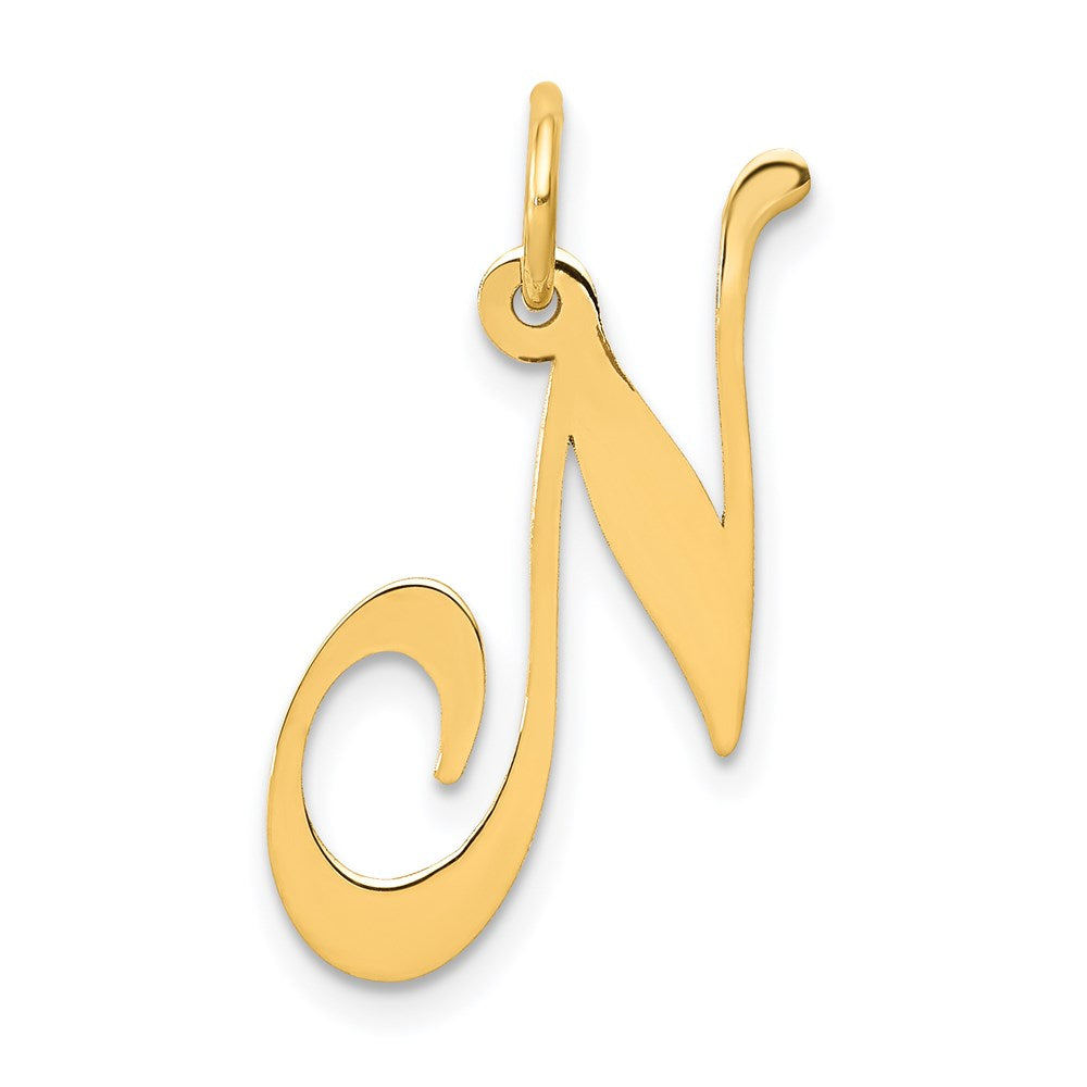 Million Charms 14K Yellow Gold Themed Medium Fancy Script Alphabet Letter Initial N Charm