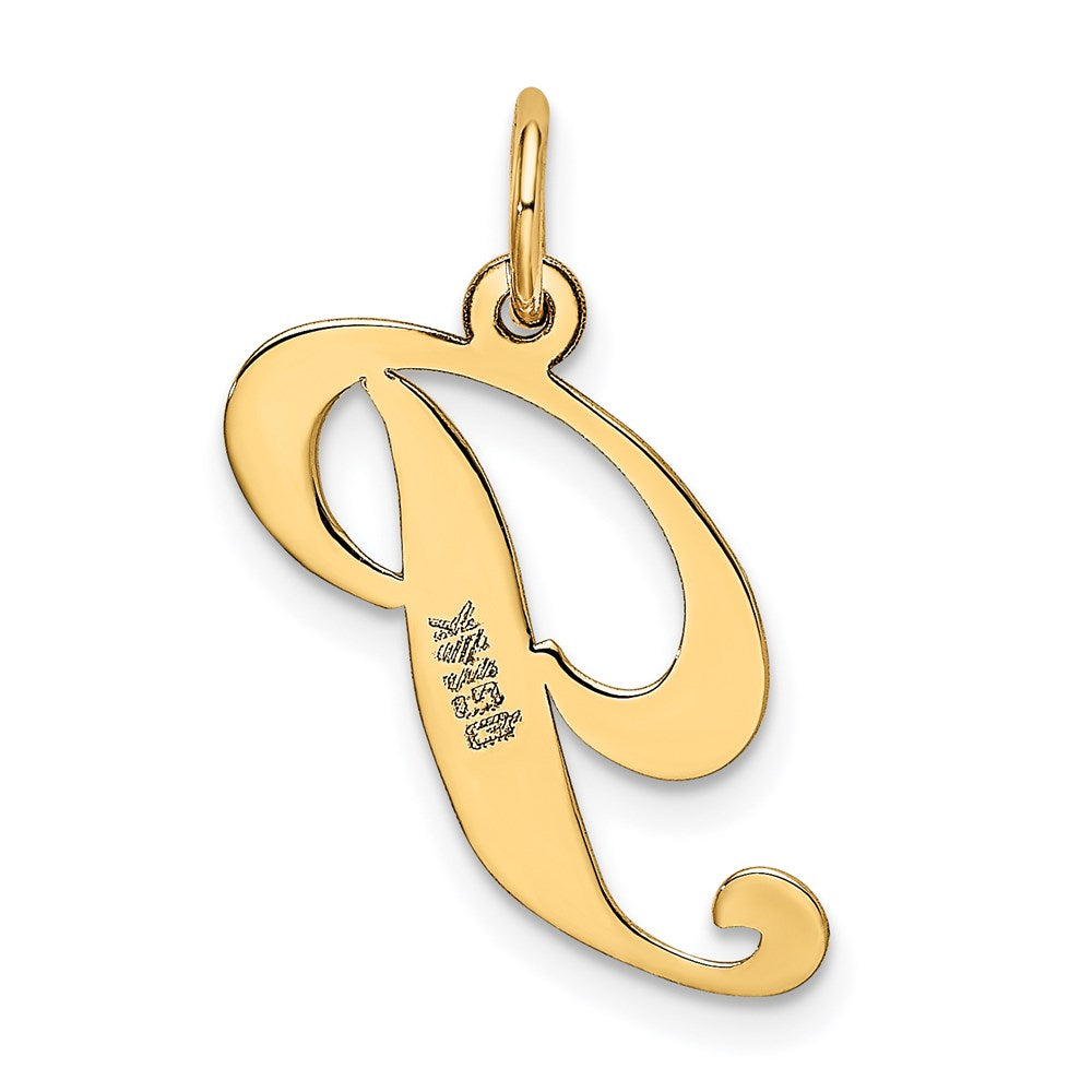 Million Charms 14K Yellow Gold Themed Medium Fancy Script Alphabet Letter Initial P Charm