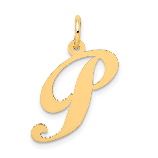 Million Charms 14K Yellow Gold Themed Medium Fancy Script Alphabet Letter Initial P Charm
