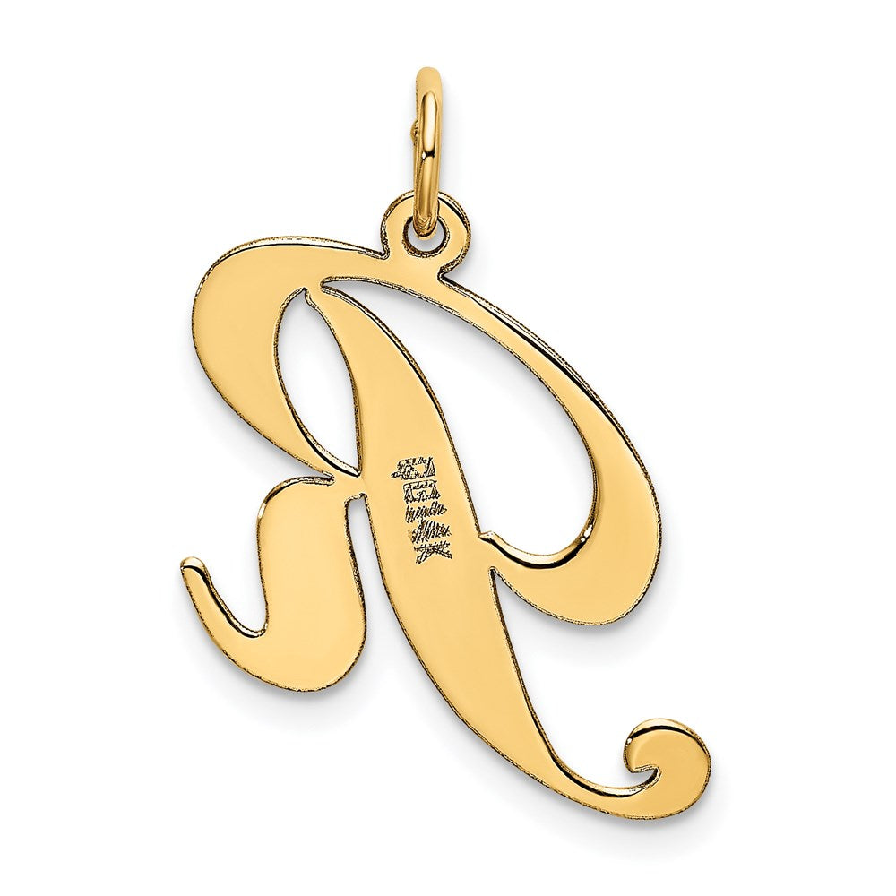 Million Charms 14K Yellow Gold Themed Medium Fancy Script Alphabet Letter Initial R Charm