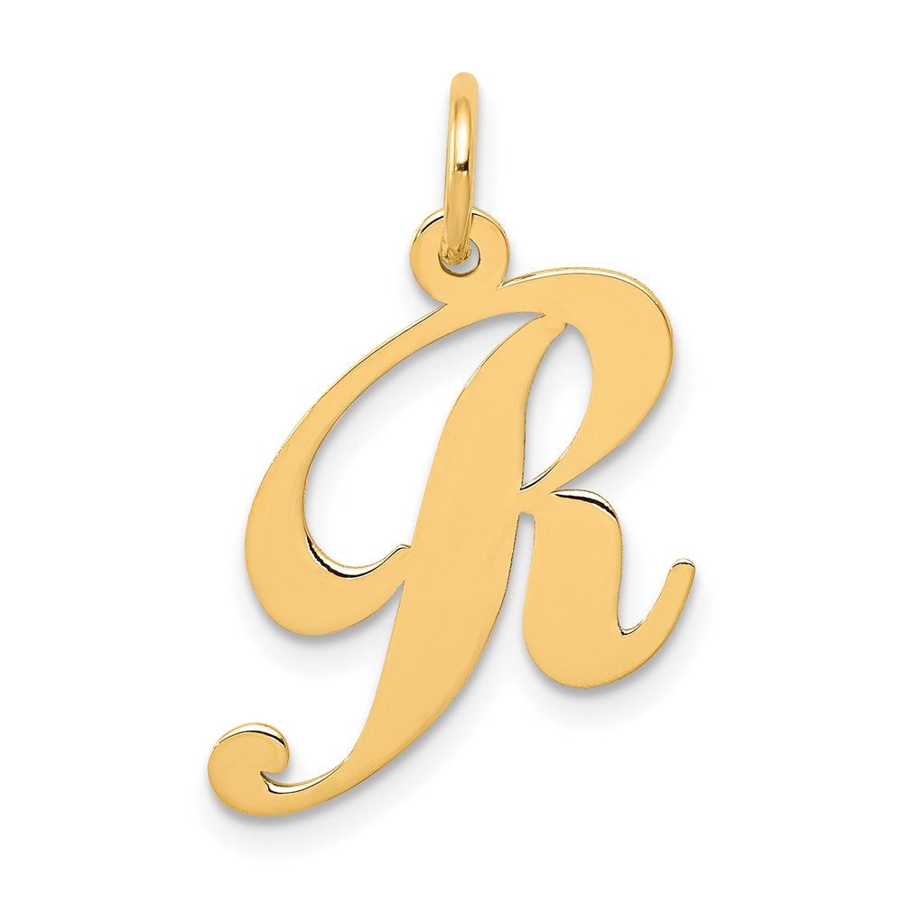Million Charms 14K Yellow Gold Themed Medium Fancy Script Alphabet Letter Initial R Charm