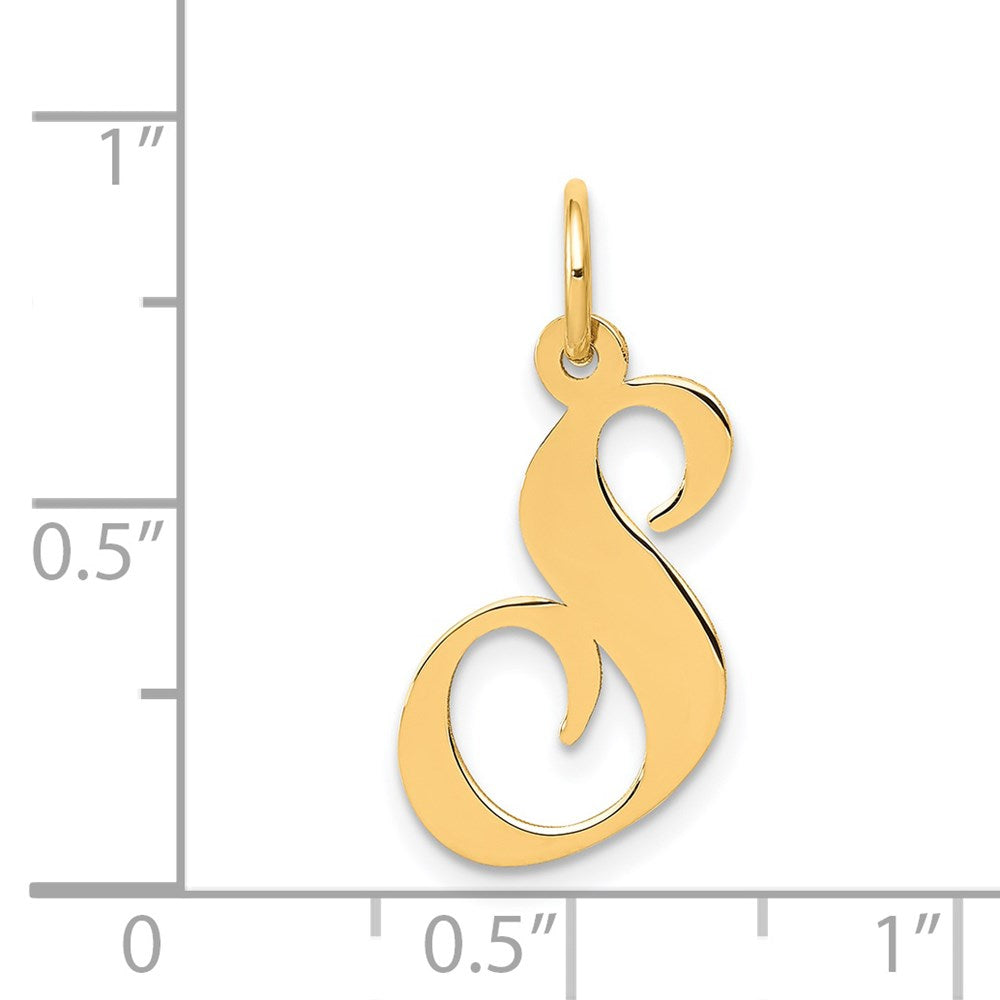 Million Charms 14K Yellow Gold Themed Medium Fancy Script Alphabet Letter Initial S Charm