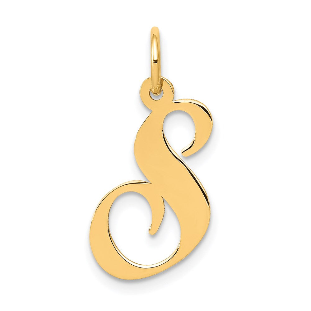 Million Charms 14K Yellow Gold Themed Medium Fancy Script Alphabet Letter Initial S Charm
