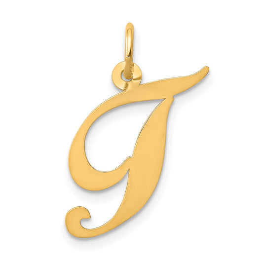 Million Charms 14K Yellow Gold Themed Medium Fancy Script Alphabet Letter Initial T Charm