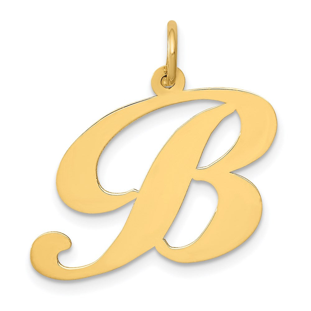 Million Charms 14K Yellow Gold Themed Large Fancy Script Alphabet Letter Initial B Charm
