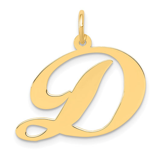 Million Charms 14K Yellow Gold Themed Large Fancy Script Alphabet Letter Initial D Charm