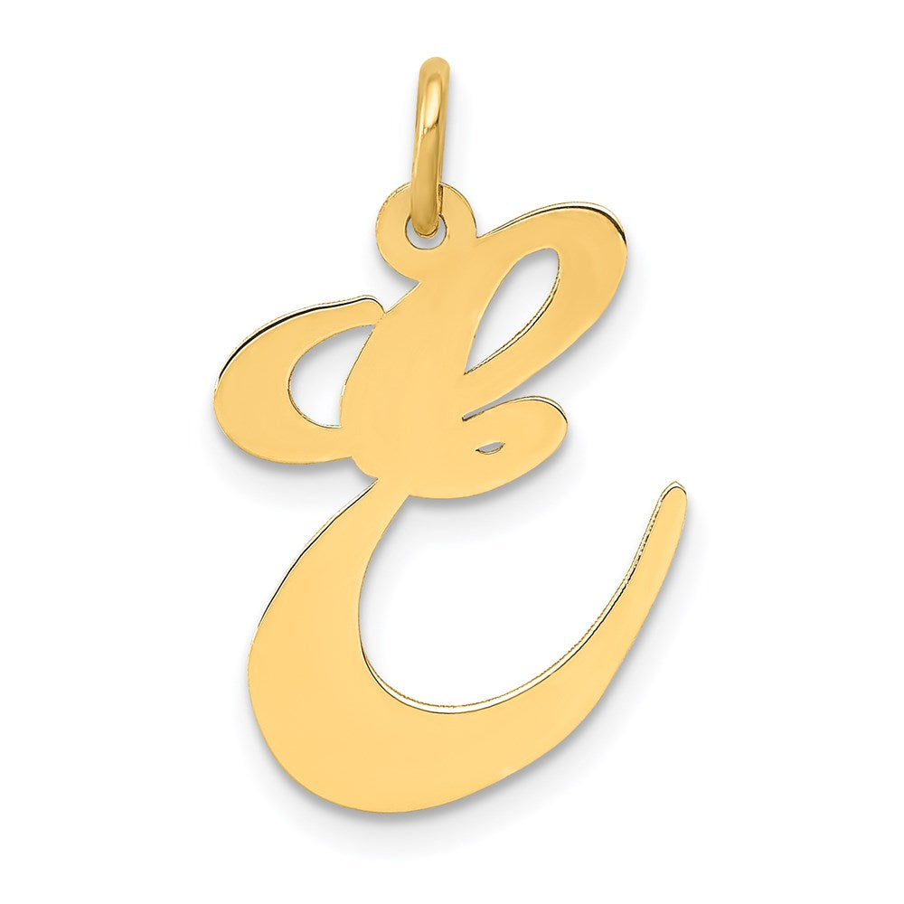 Million Charms 14K Yellow Gold Themed Large Fancy Script Alphabet Letter Initial E Charm
