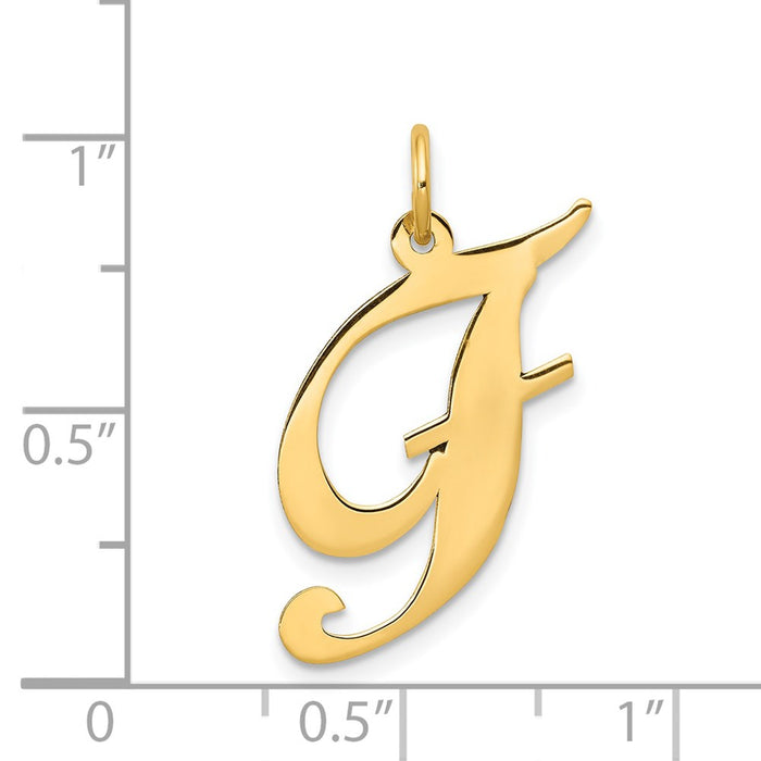 Million Charms 14K Yellow Gold Themed Large Fancy Script Alphabet Letter Initial F Charm