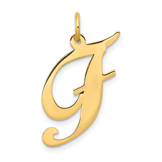 Million Charms 14K Yellow Gold Themed Large Fancy Script Alphabet Letter Initial F Charm