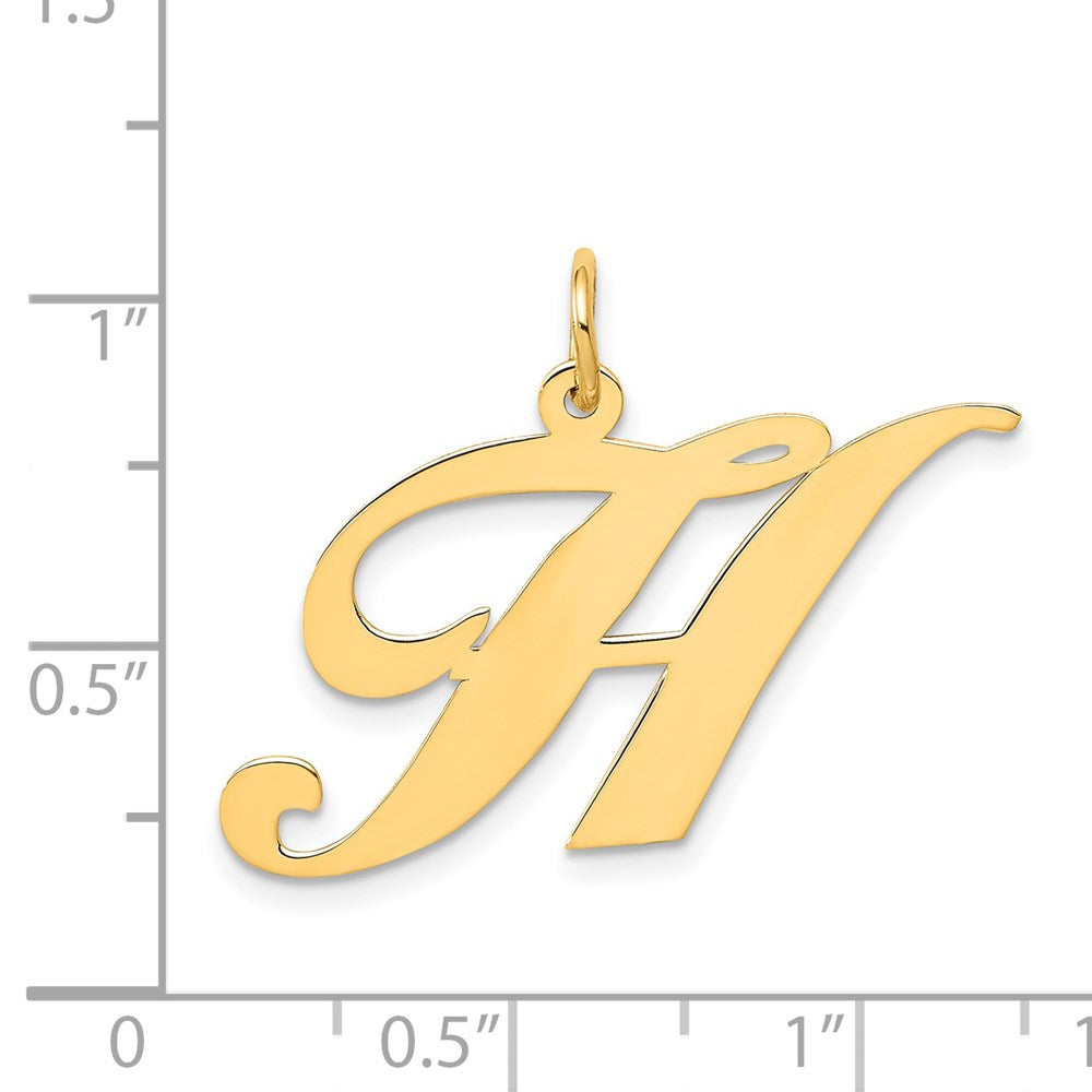 Million Charms 14K Yellow Gold Themed Large Fancy Script Alphabet Letter Initial H Charm