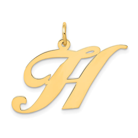 Million Charms 14K Yellow Gold Themed Large Fancy Script Alphabet Letter Initial H Charm