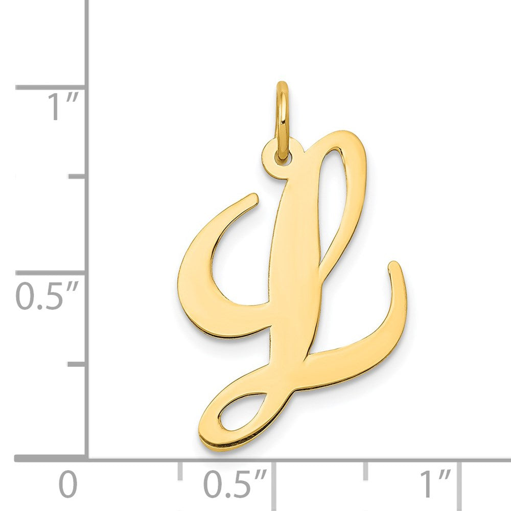Million Charms 14K Yellow Gold Themed Large Fancy Script Alphabet Letter Initial L Charm