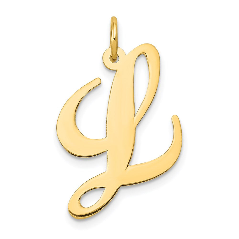 Million Charms 14K Yellow Gold Themed Large Fancy Script Alphabet Letter Initial L Charm