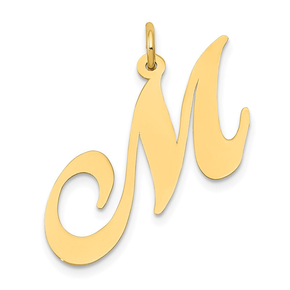 Million Charms 14K Yellow Gold Themed Large Fancy Script Alphabet Letter Initial M Charm