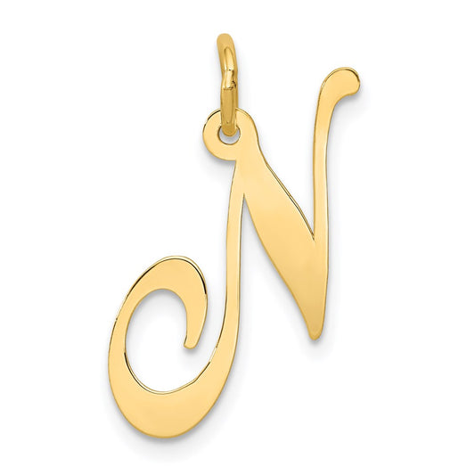 Million Charms 14K Yellow Gold Themed Large Fancy Script Alphabet Letter Initial N Charm