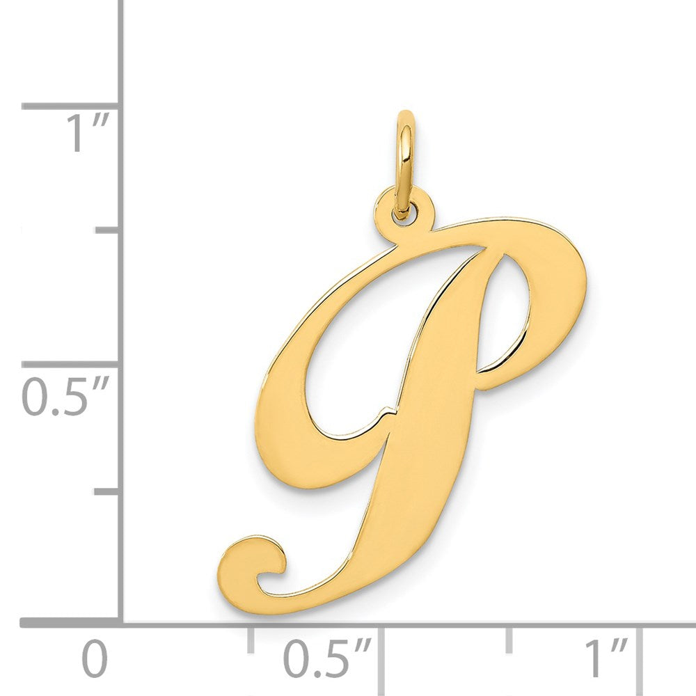 Million Charms 14K Yellow Gold Themed Large Fancy Script Alphabet Letter Initial P Charm