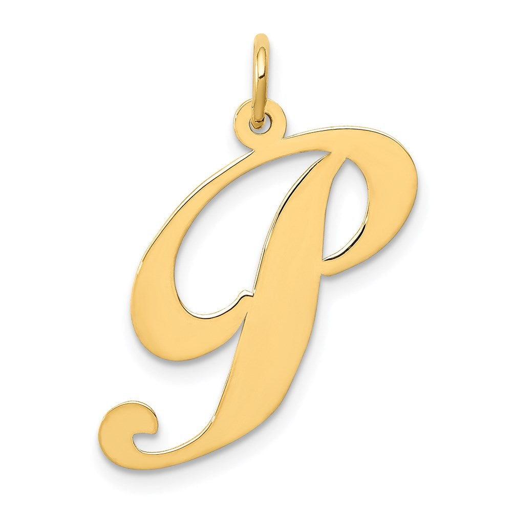 Million Charms 14K Yellow Gold Themed Large Fancy Script Alphabet Letter Initial P Charm