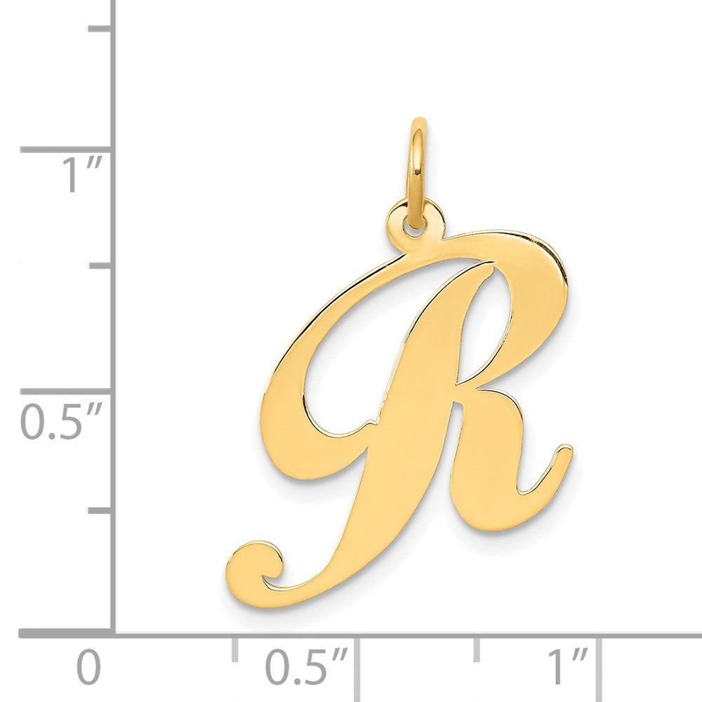 Million Charms 14K Yellow Gold Themed Large Fancy Script Alphabet Letter Initial R Charm