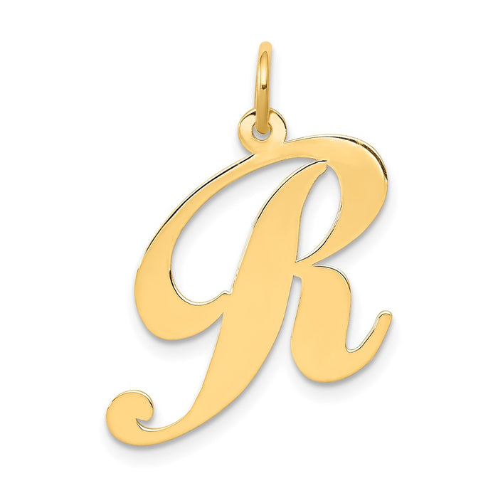 Million Charms 14K Yellow Gold Themed Large Fancy Script Alphabet Letter Initial R Charm