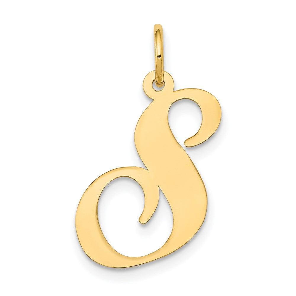 Million Charms 14K Yellow Gold Themed Large Fancy Script Alphabet Letter Initial S Charm