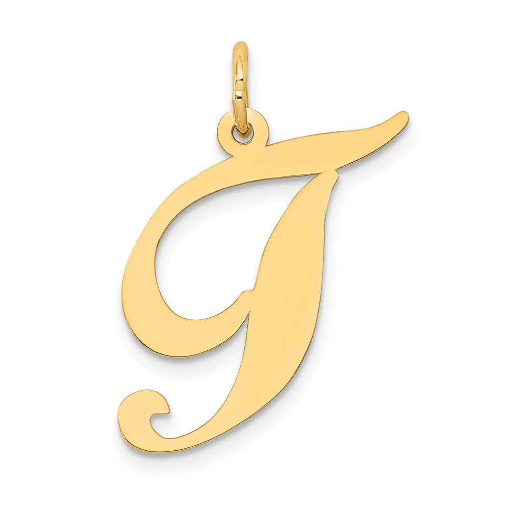 Million Charms 14K Yellow Gold Themed Large Fancy Script Alphabet Letter Initial T Charm