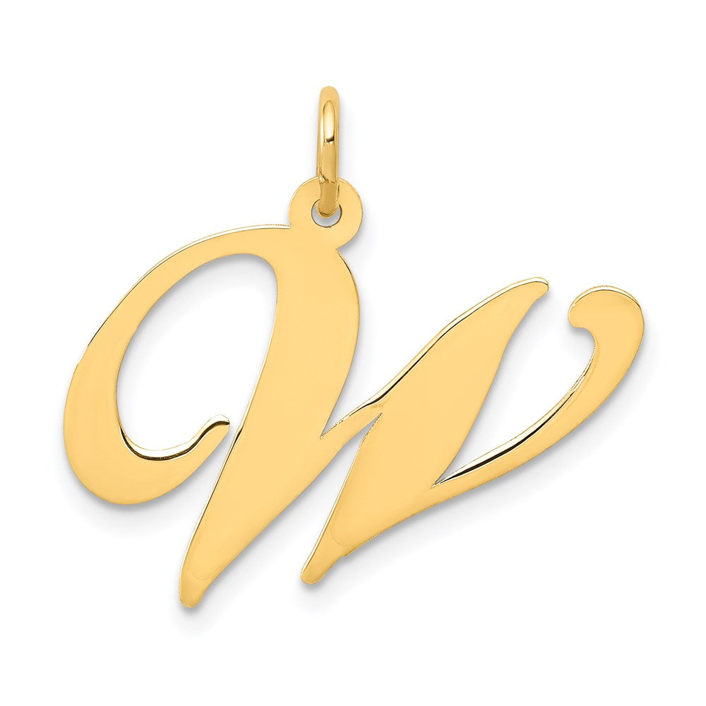 Million Charms 14K Yellow Gold Themed Large Fancy Script Alphabet Letter Initial W Charm