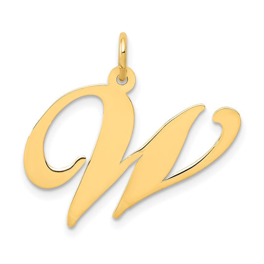 Million Charms 14K Yellow Gold Themed Large Fancy Script Alphabet Letter Initial W Charm