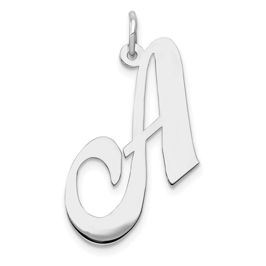 Million Charms 14K White Gold Themed Large Fancy Script Alphabet Letter Initial A Charm