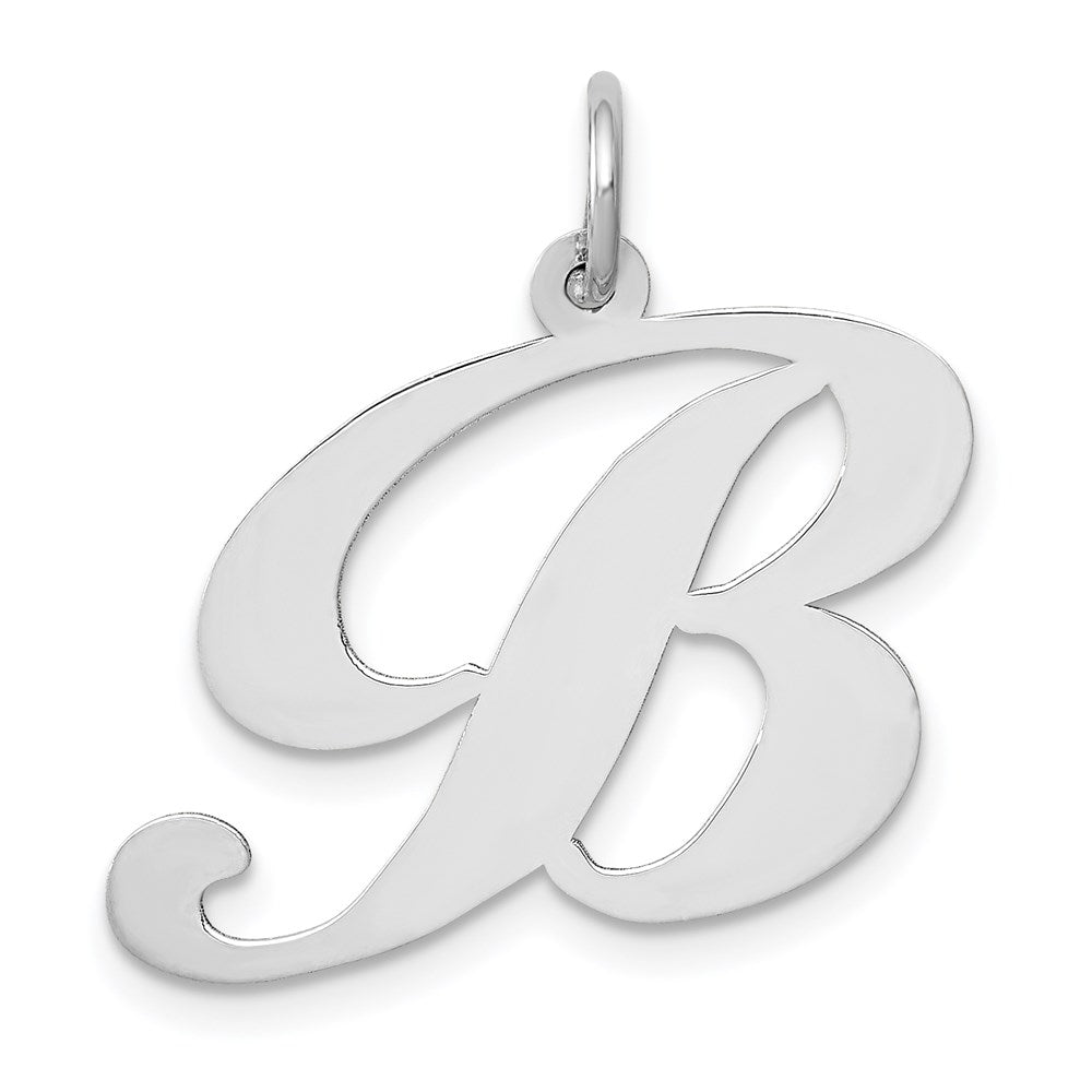 Million Charms 14K White Gold Themed Large Fancy Script Alphabet Letter Initial B Charm