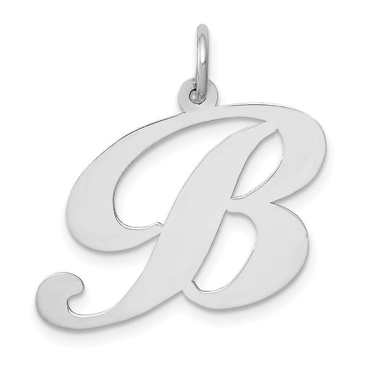 Million Charms 14K White Gold Themed Large Fancy Script Alphabet Letter Initial B Charm