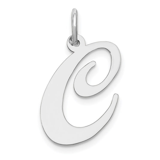 Million Charms 14K White Gold Themed Large Fancy Script Alphabet Letter Initial C Charm