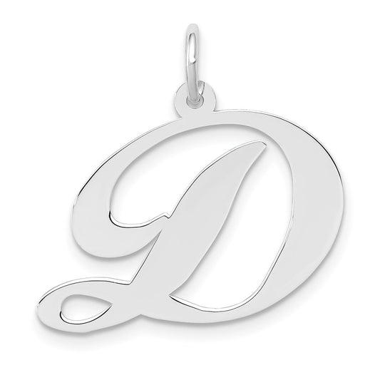 Million Charms 14K White Gold Themed Large Fancy Script Alphabet Letter Initial D Charm