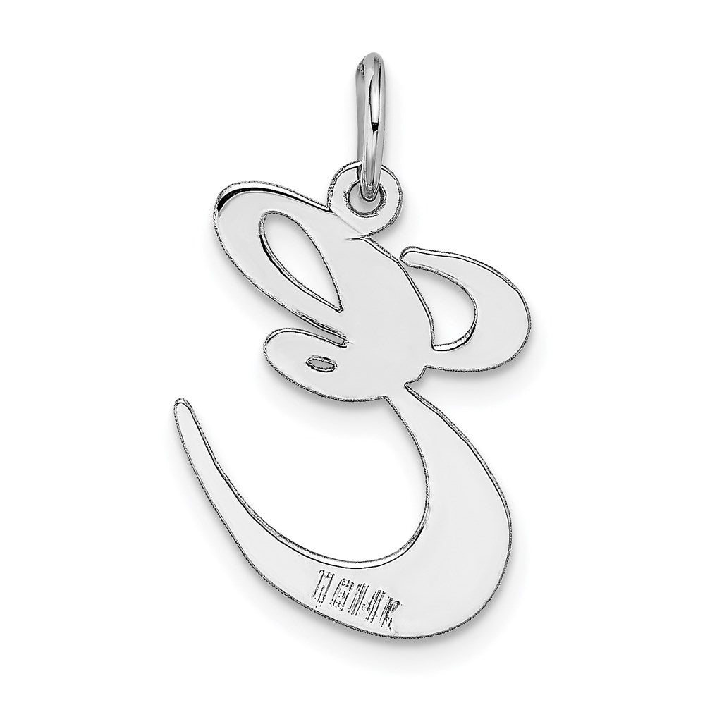 Million Charms 14K White Gold Themed Large Fancy Script Alphabet Letter Initial E Charm