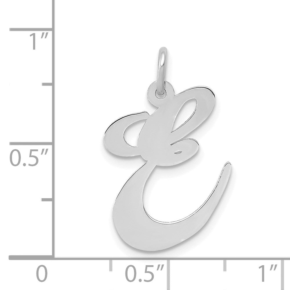 Million Charms 14K White Gold Themed Large Fancy Script Alphabet Letter Initial E Charm