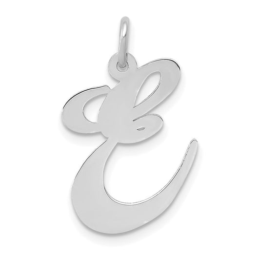 Million Charms 14K White Gold Themed Large Fancy Script Alphabet Letter Initial E Charm