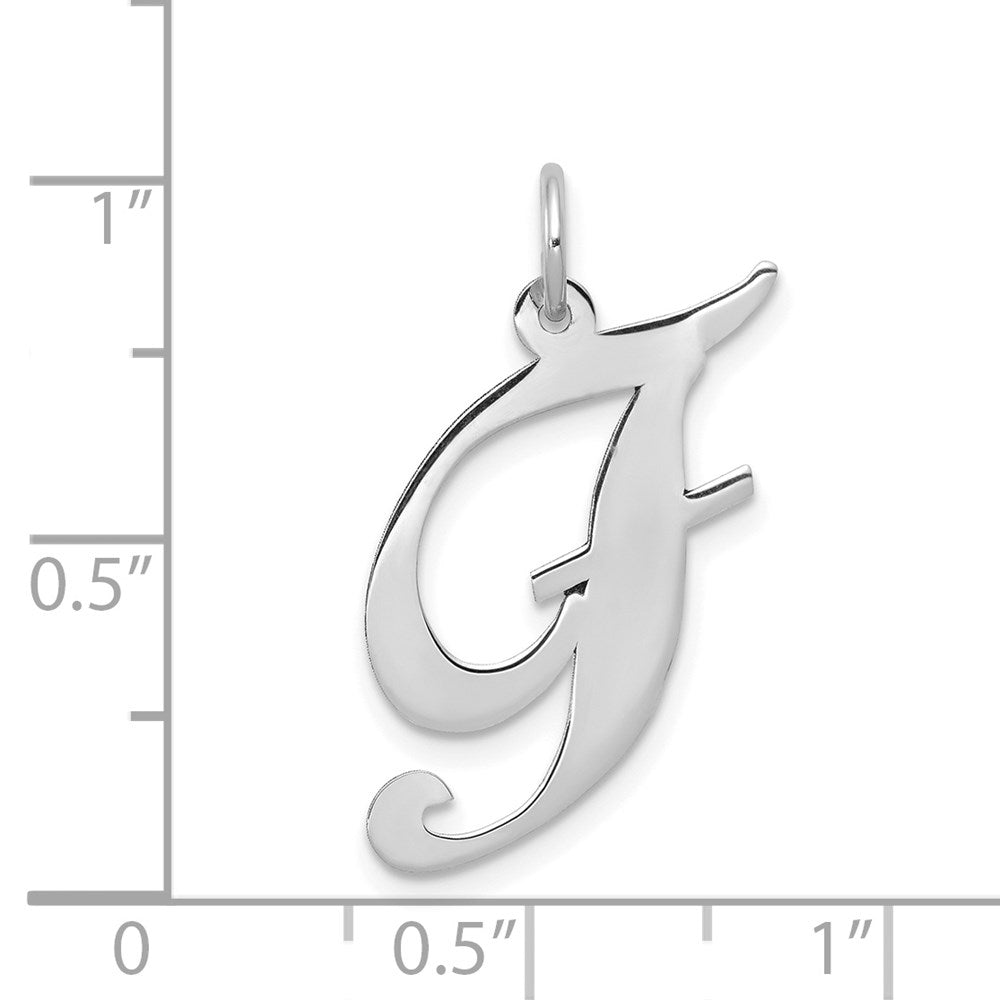 Million Charms 14K White Gold Themed Large Fancy Script Alphabet Letter Initial F Charm