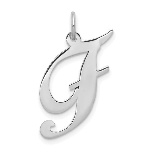 Million Charms 14K White Gold Themed Large Fancy Script Alphabet Letter Initial F Charm