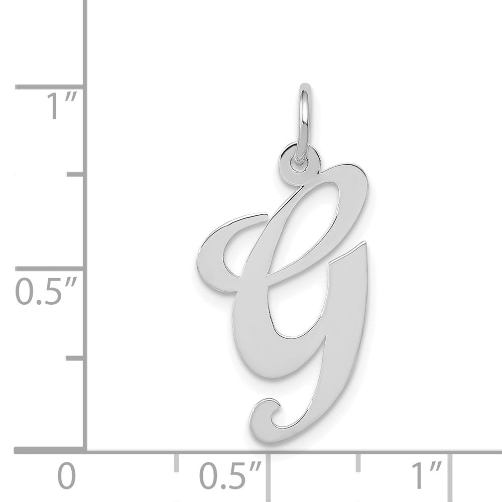 Million Charms 14K White Gold Themed Large Fancy Script Alphabet Letter Initial G Charm