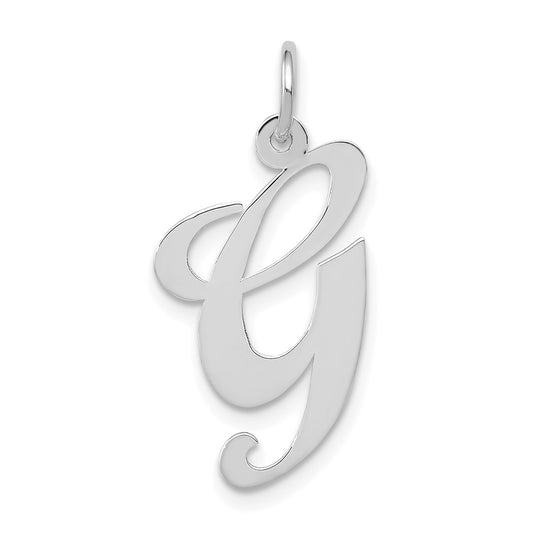 Million Charms 14K White Gold Themed Large Fancy Script Alphabet Letter Initial G Charm