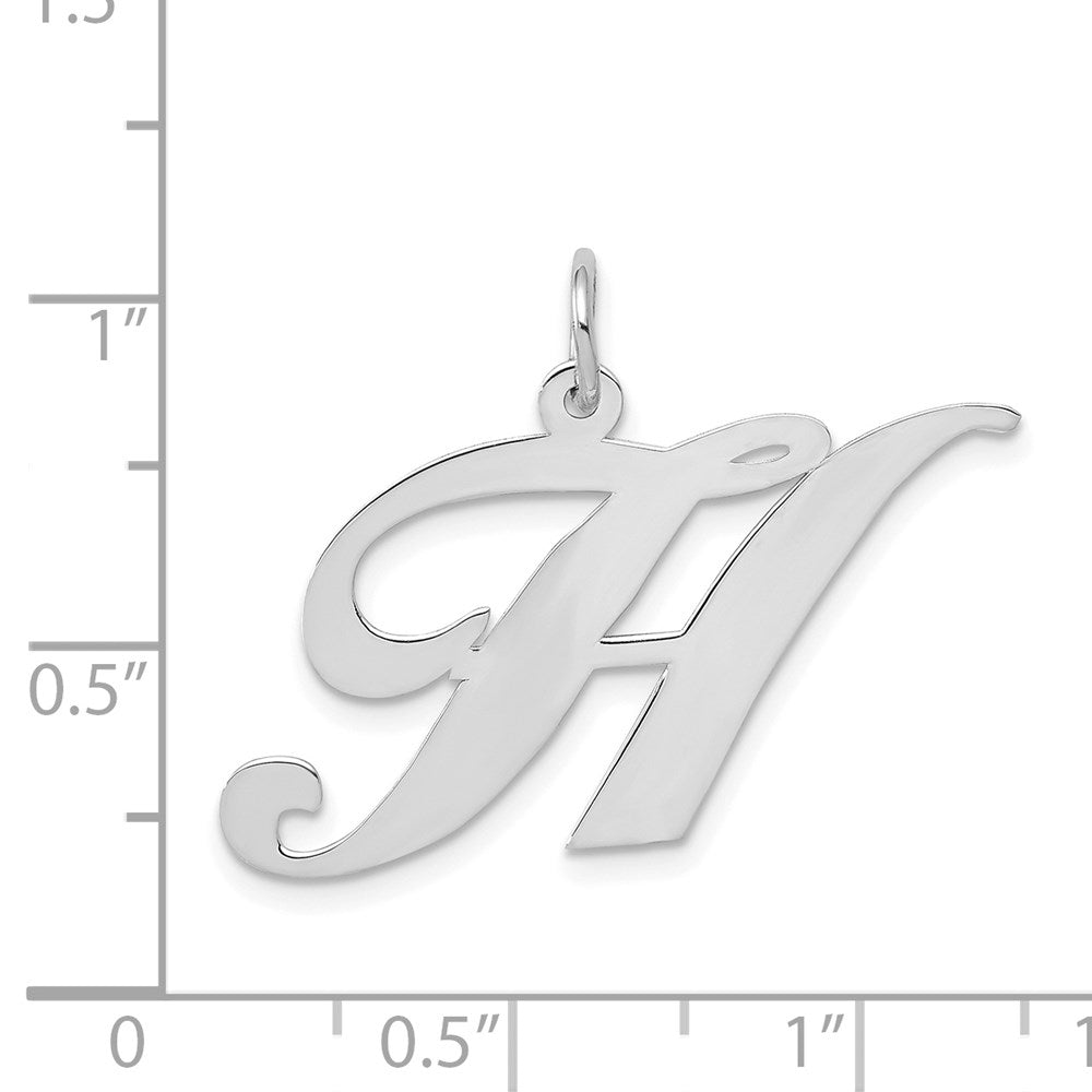 Million Charms 14K White Gold Themed Large Fancy Script Alphabet Letter Initial H Charm