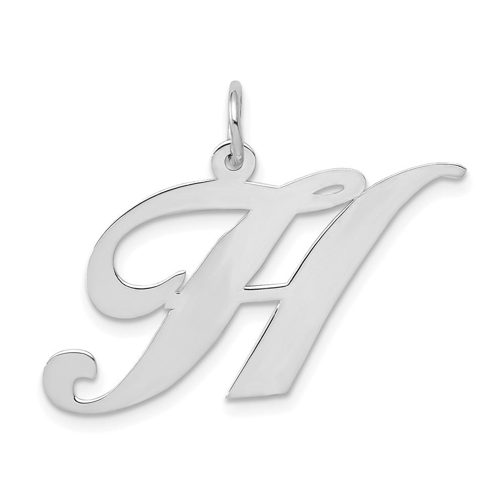 Million Charms 14K White Gold Themed Large Fancy Script Alphabet Letter Initial H Charm
