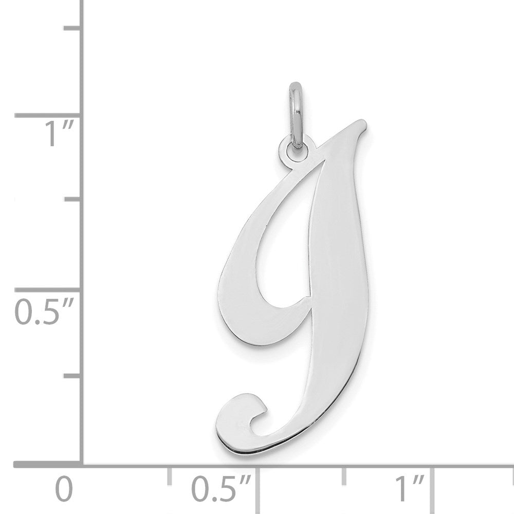 Million Charms 14K White Gold Themed Large Fancy Script Alphabet Letter Initial I Charm