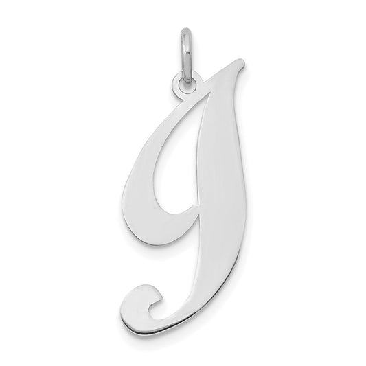 Million Charms 14K White Gold Themed Large Fancy Script Alphabet Letter Initial I Charm