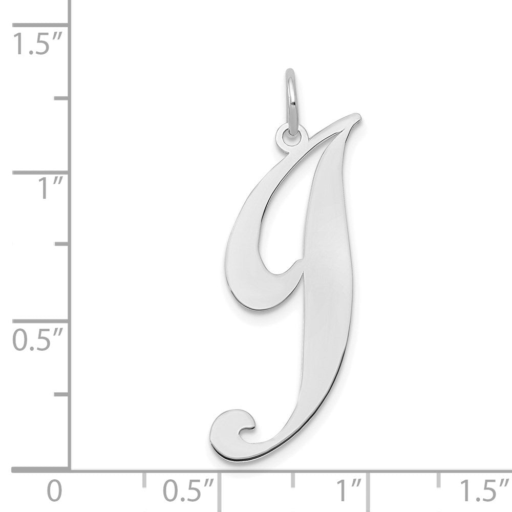 Million Charms 14K White Gold Themed Large Fancy Script Alphabet Letter Initial J Charm