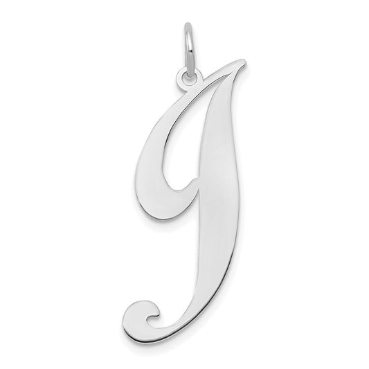 Million Charms 14K White Gold Themed Large Fancy Script Alphabet Letter Initial J Charm