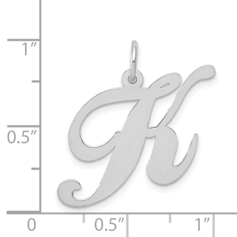 Million Charms 14K White Gold Themed Large Fancy Script Alphabet Letter Initial K Charm