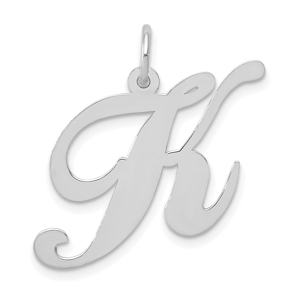 Million Charms 14K White Gold Themed Large Fancy Script Alphabet Letter Initial K Charm