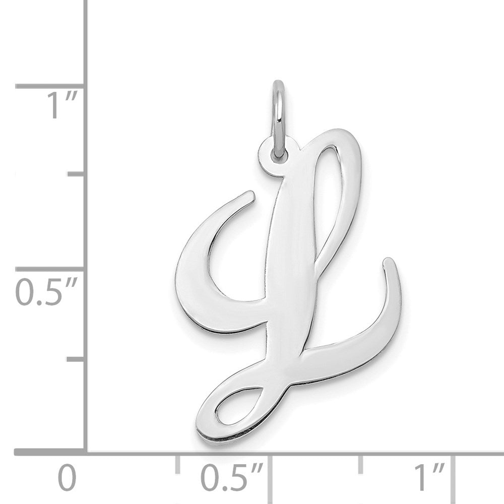 Million Charms 14K White Gold Themed Large Fancy Script Alphabet Letter Initial L Charm