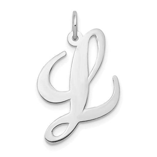 Million Charms 14K White Gold Themed Large Fancy Script Alphabet Letter Initial L Charm