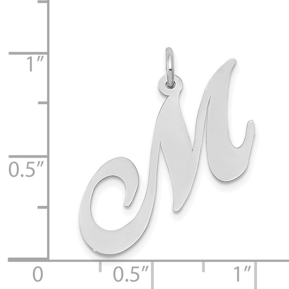 Million Charms 14K White Gold Themed Large Fancy Script Alphabet Letter Initial M Charm
